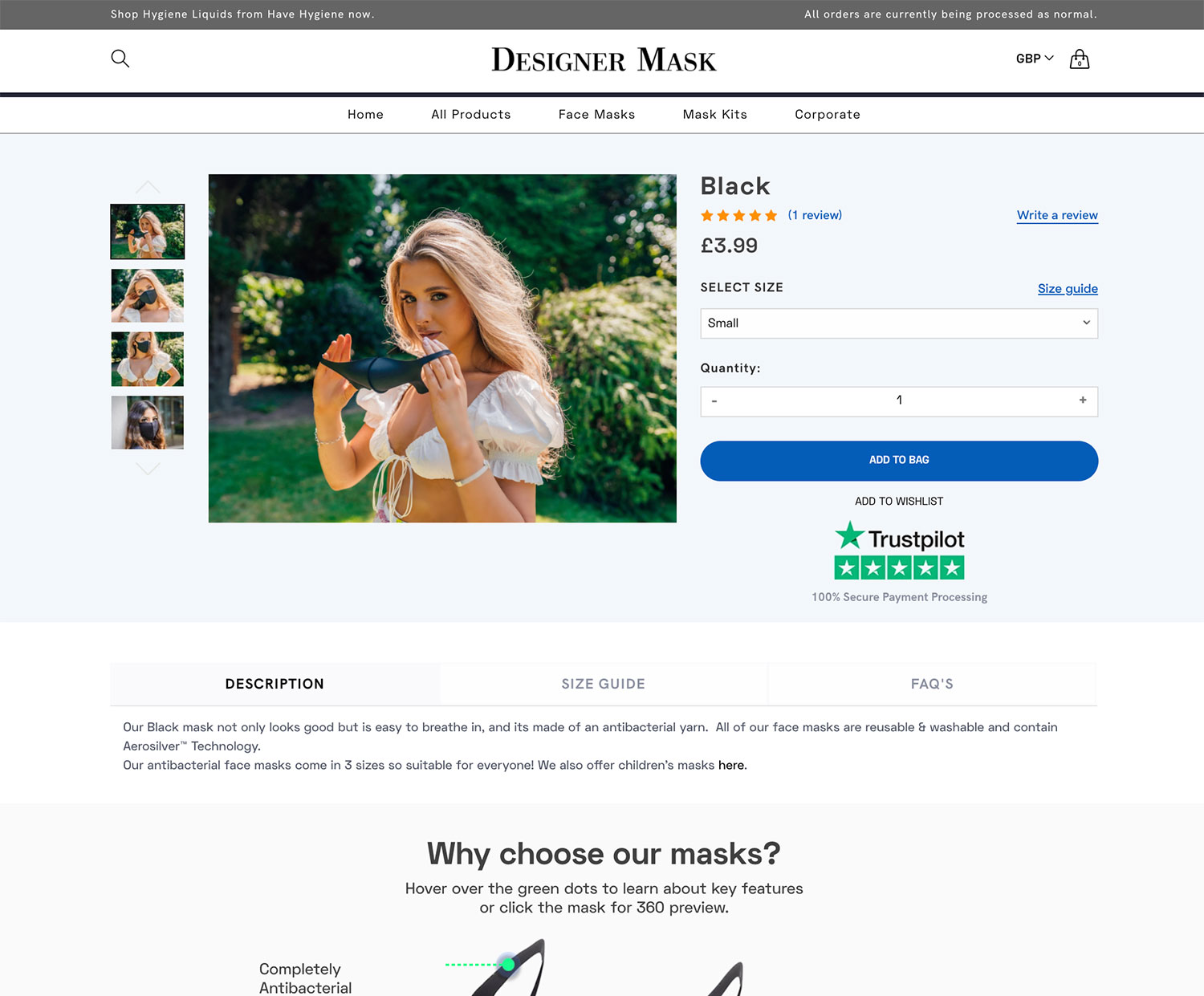 Designer Mask product page